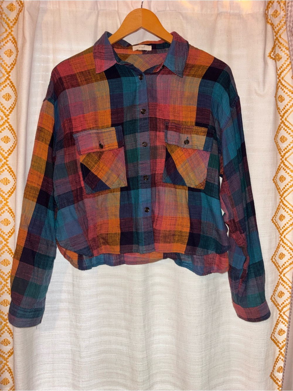 Easel Multicolor Plaid Button Up Blouse Size Small 100% Cotton